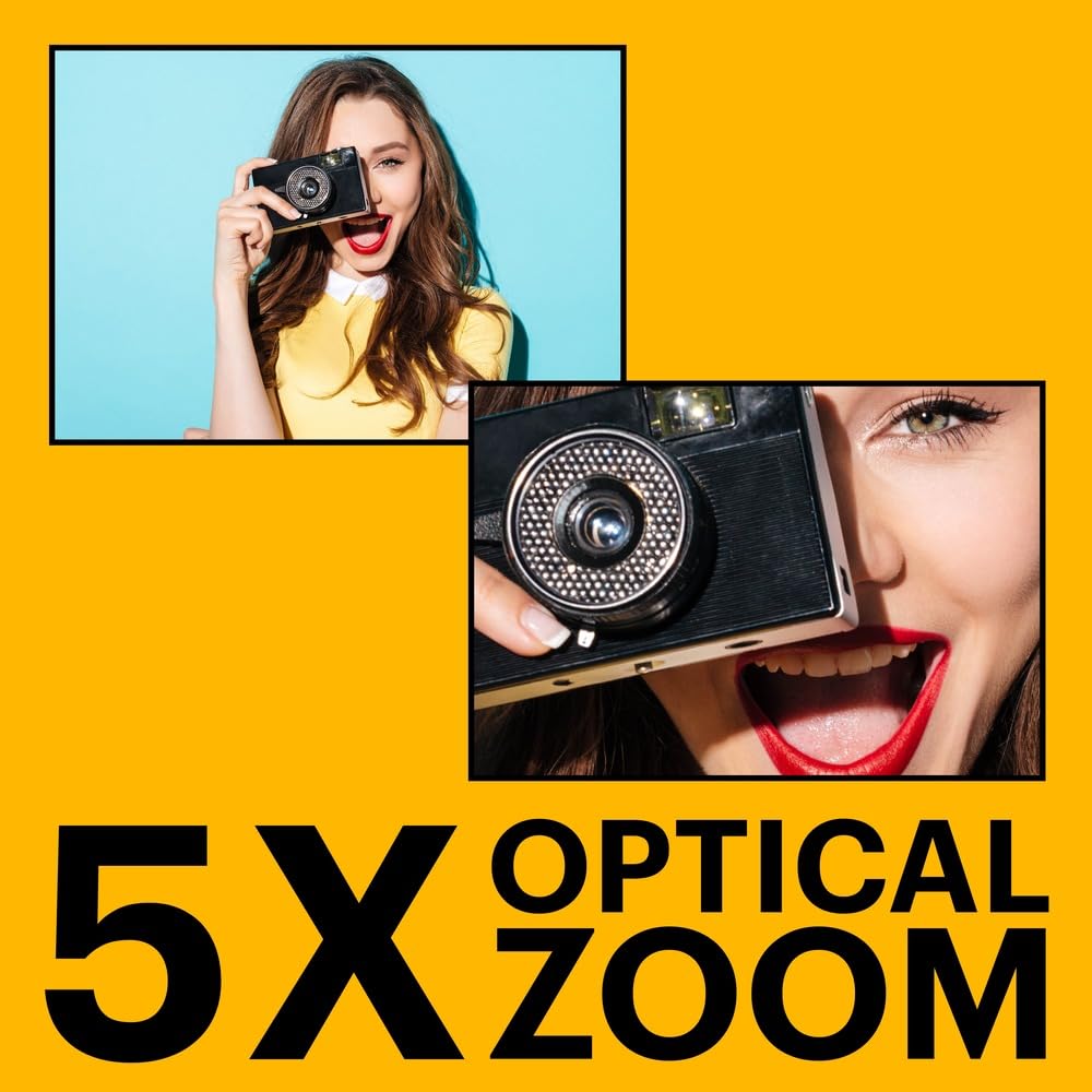 Kodak PIXPRO FZ55-BK 16MP CMOS Sensor Digital Camera 5X Optical Zoom 28mm Wide Angle 1080P Full HD Video 2.7" LCD Vlogging Camera (Black)