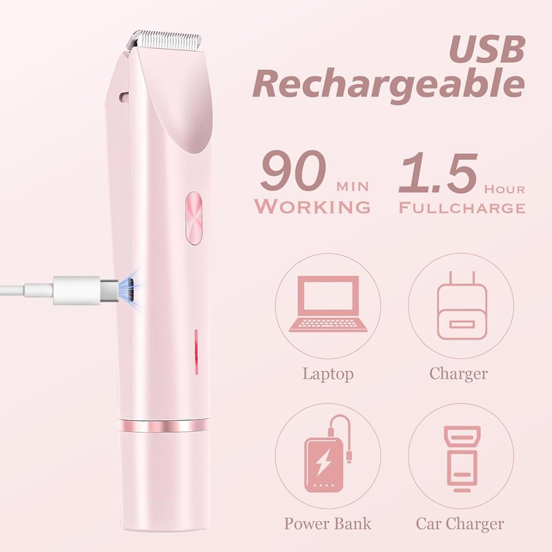 Bikini Trimmer for Women - 2-in-1 Precision Shaver & Trimmer | 120-Min Cordless Runtime, Pink