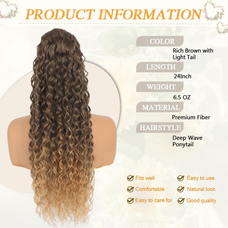 Q-siwuu 24'' Rich Brown Curly Drawstring Ponytail Extension for Women