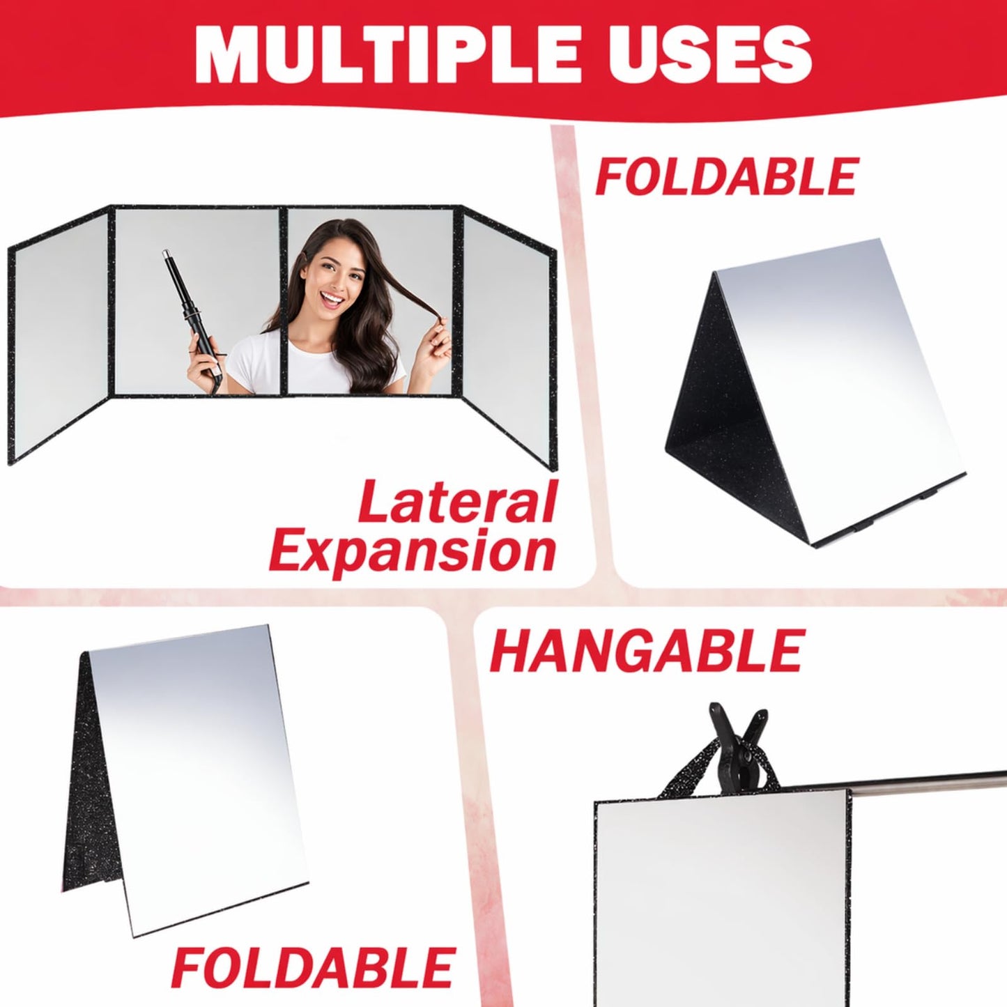 MEPIG Foldable Acrylic Full Length Mirror with Handle, Black, Tri-Fold