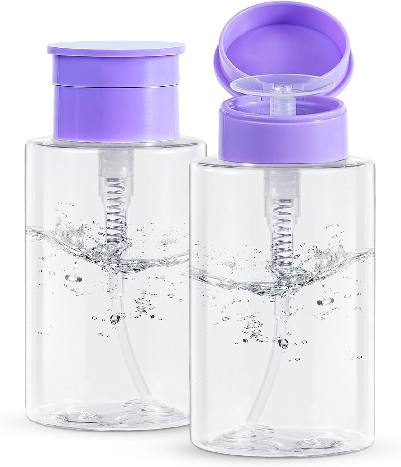 Nail Polish Remover Pump Dispenser - 2 Pack Acetone Safe ABS Bottles | 200ml (6.8oz) Lockable Flip Cap