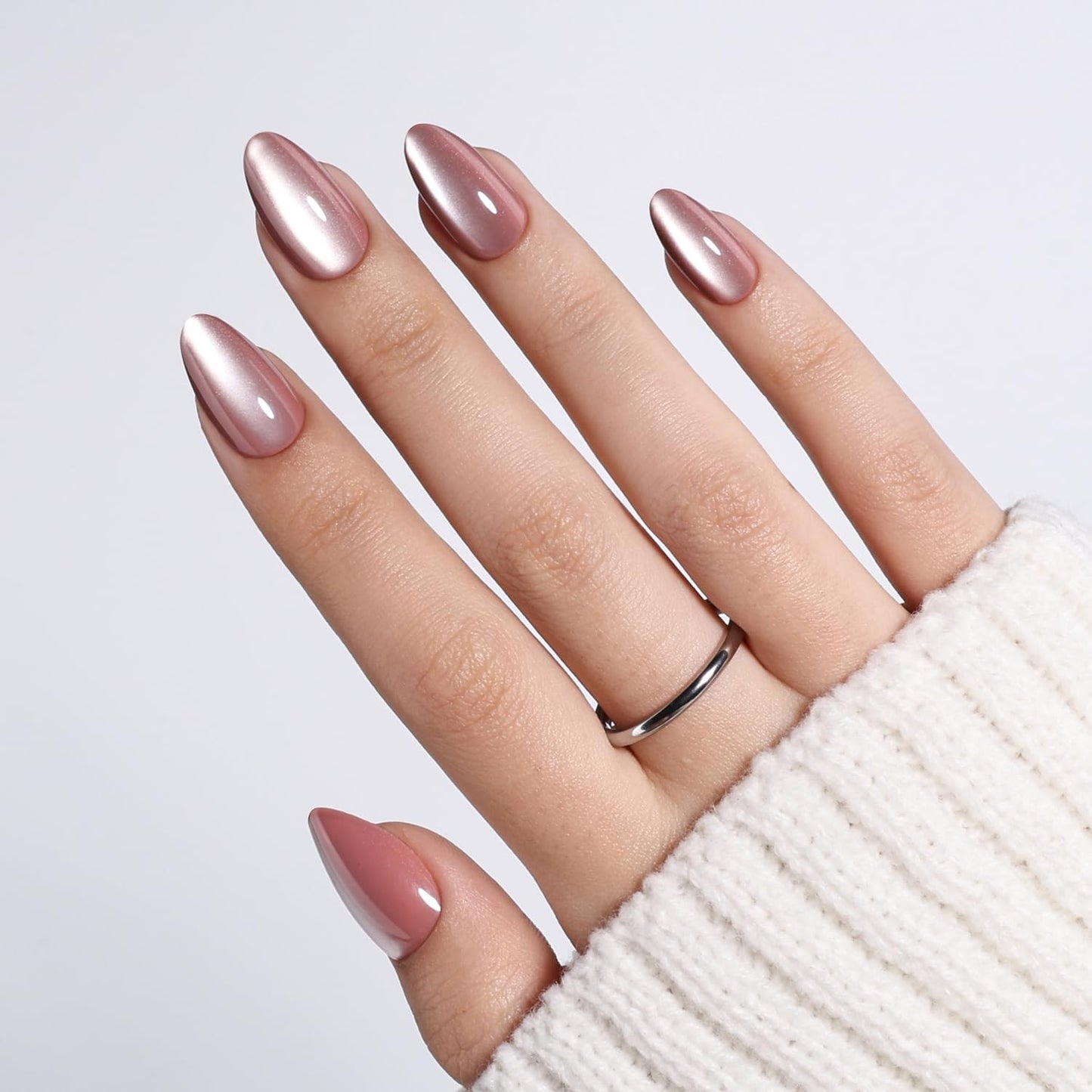 Red Cat Eye Press On Nails - Almond Short Reusable Fake Nails | 32pcs in 16 Sizes, Garnet Color