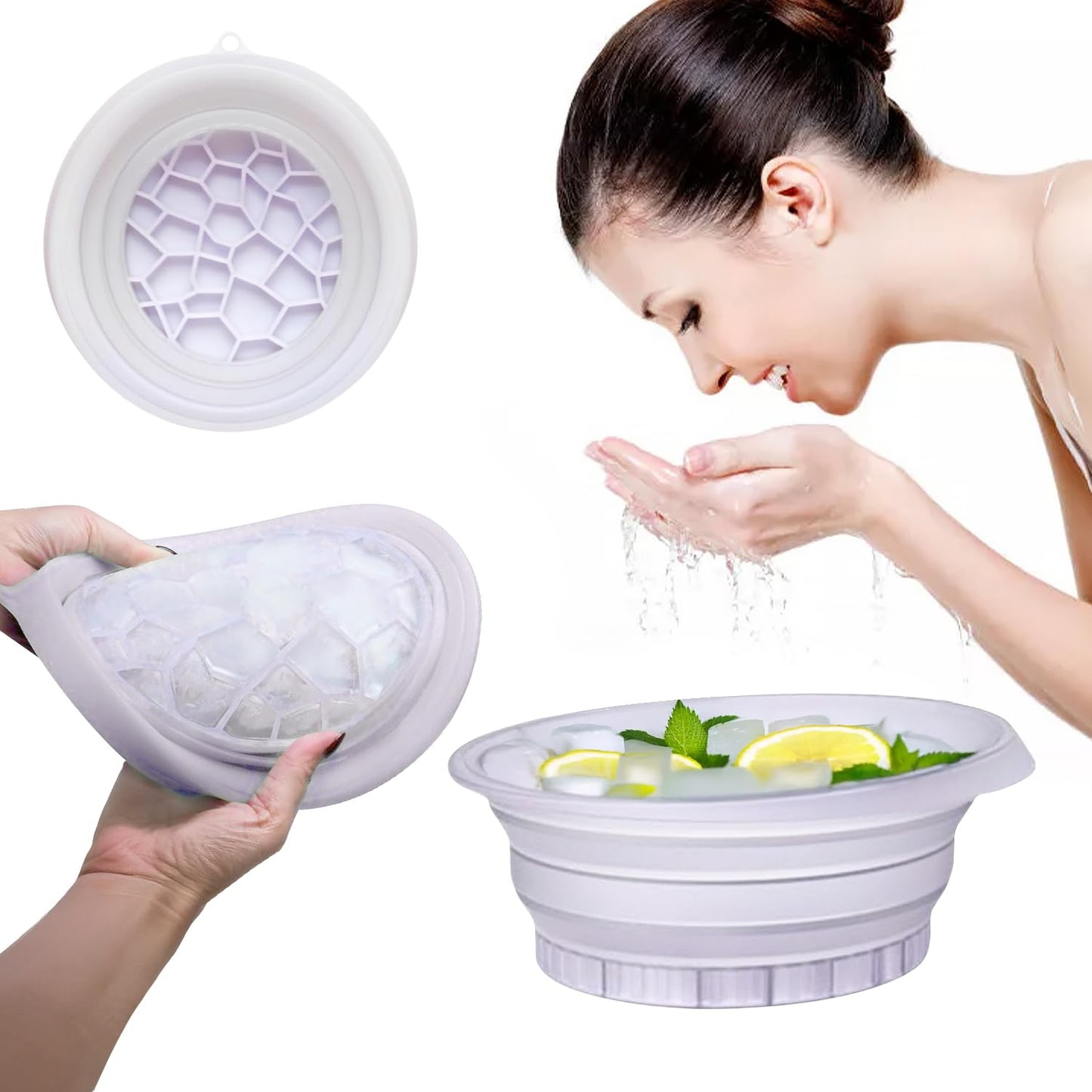 Face Bowl for Ice with Built-In Icetray, Silicone Ice Facial Folding Washbasin, Facial Plunge Bowl, Face Icebath at Home (Purple)