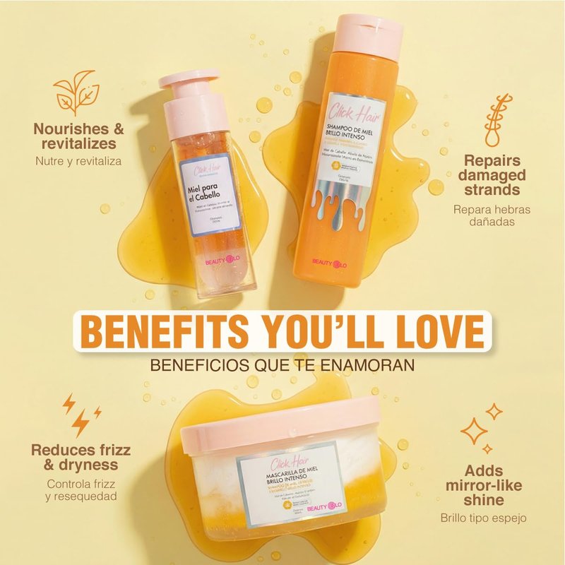 Honey Hair Shampoo & Mask Set - Deep Hydration, Intense Repair | Sulfate & Paraben-Free (3 Pack)
