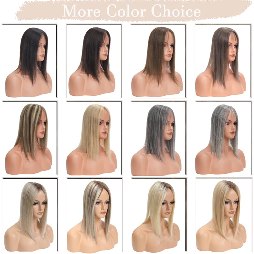 Human Hair Toppers for Women - Medium Brown with Warm Blonde Highlights | 10cm x 12cm