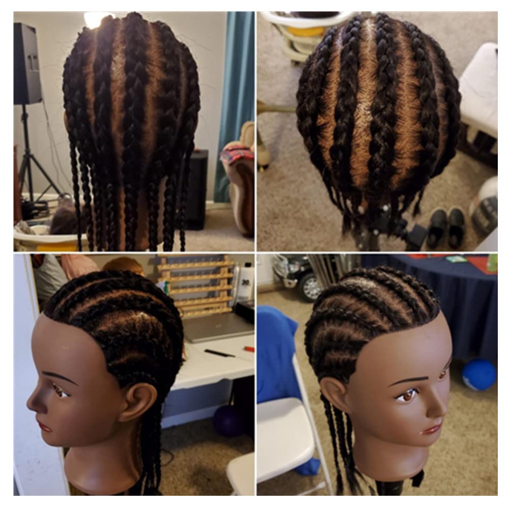 Mannequin Head 100% Real Hair 16-18 Inch Training Head Manikin for Hairdresser Training and Styling Practice Cosmetology Doll Head Practice Braiding Hair - With Clamp Stand