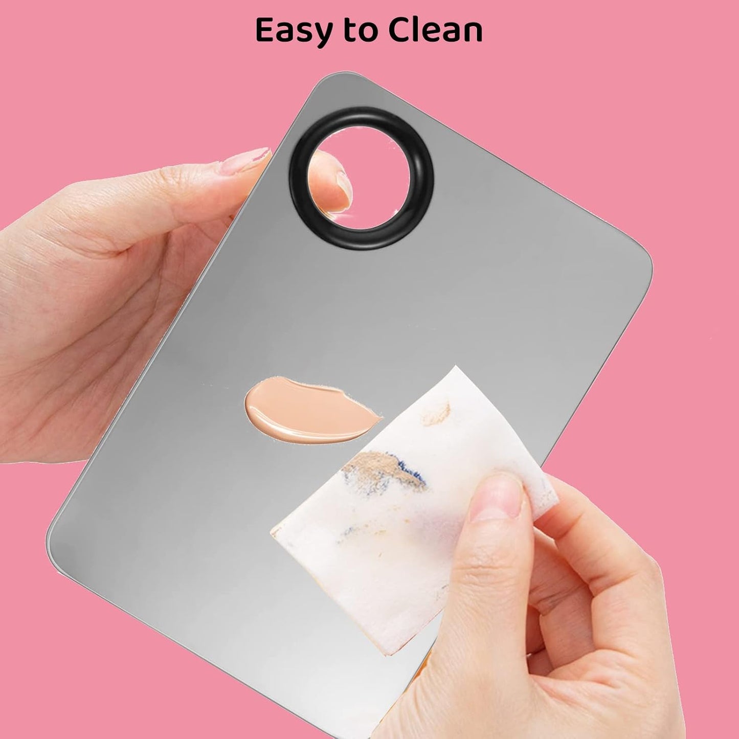 Makeup Mixing Palette - Stainless Steel Tray with Foundation Brush & Korean Spatula | Ideal for Liquid Makeup & Nail Art