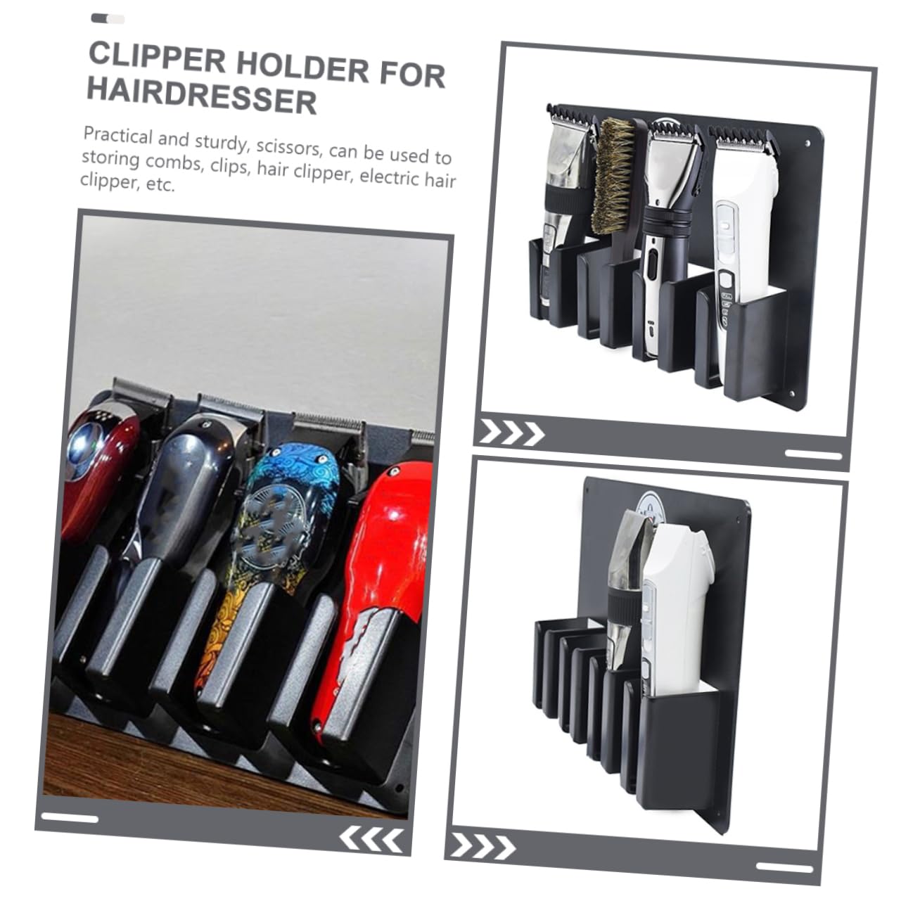 EXCEART Wall Hair Clipper Holder Wall-Mounted Organizer Rack with Multi-Slot Storage for Hair Clippers Scissors and Combs Space-Saving Salon and Home Styling Tool Bracket 11.81X7.87X1.96In