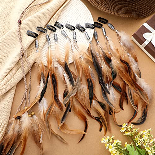 Bencailor 10-Piece Feather Hair Clip Extensions - Boho Hippie Headwear