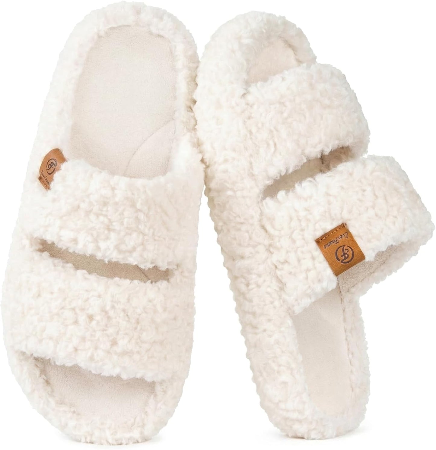 Fuzzy Open-Toe Slippers for Women - Soft Comfy Memory Foam Indoor House Shoes