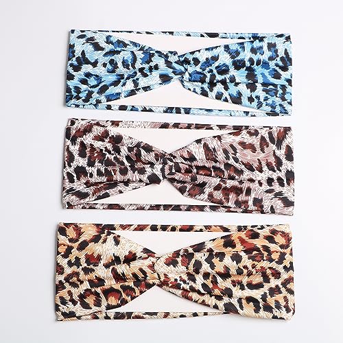 Hzaiwy 6PCS Women Leopard Boho Cross Headbands - Wide Top Knot Turban Hair Wrap (Type B)