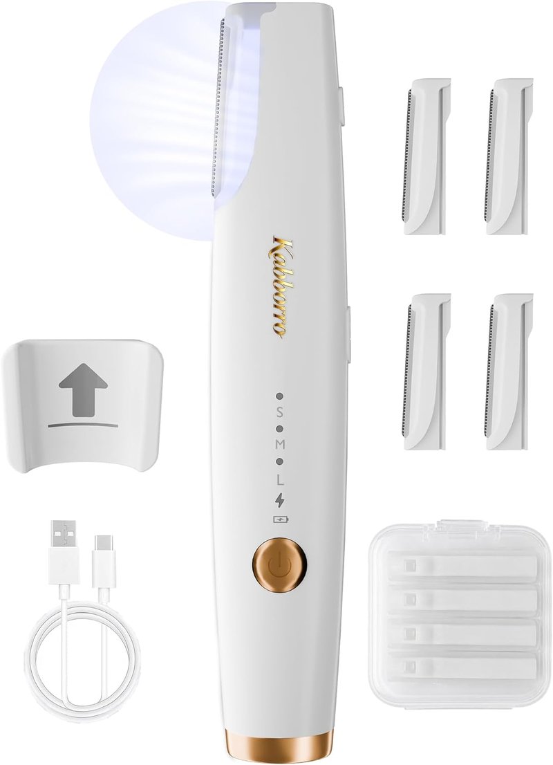 Dermaplane Razor for Women - Rechargeable Sonic Dermaplaning Tool with 3 Speeds & LED Light | Non-Irritating Face Razor, 5 Refill Blades Included, White