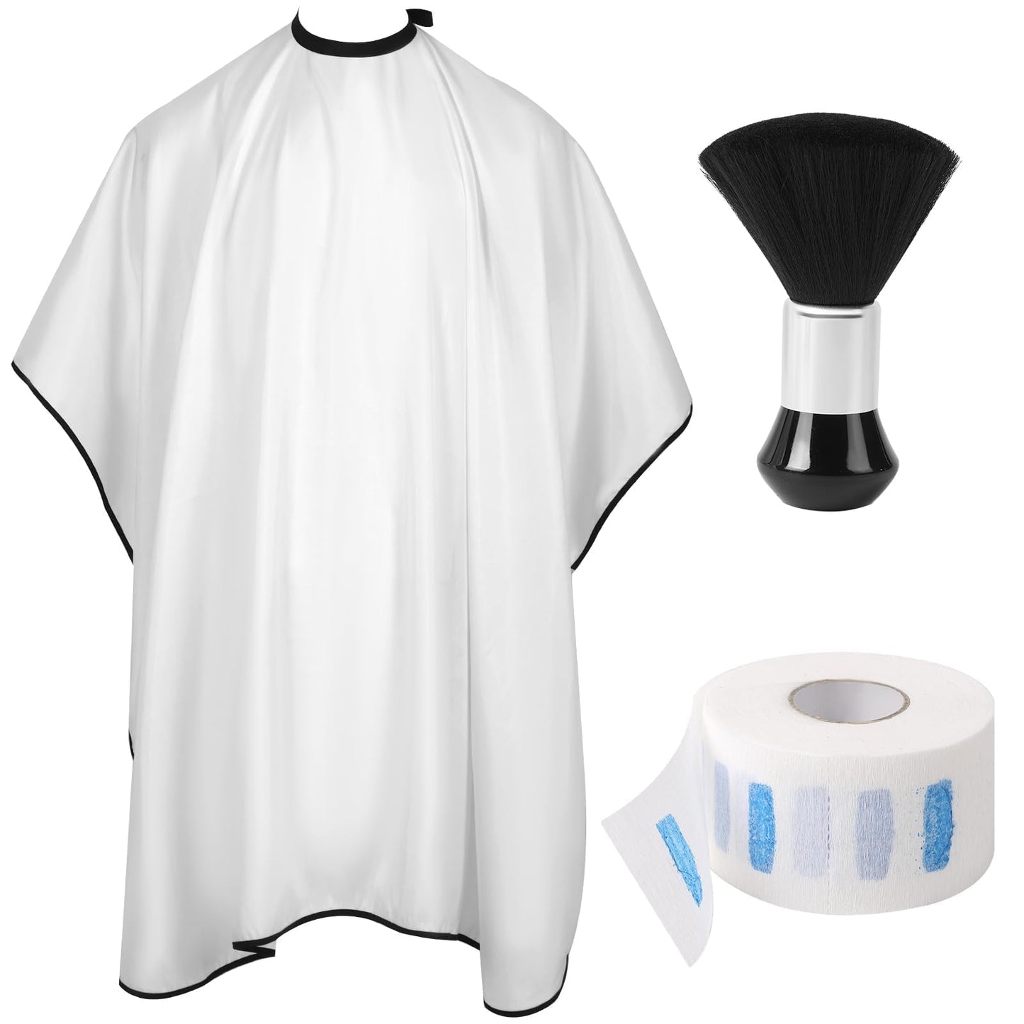 Hair Cutting Cape Set, Barber Cape with Neck Brush and Disposable Neck Paper - Waterproof Anti-Static Large Salon Hair Cape, 57" x 51" (White)