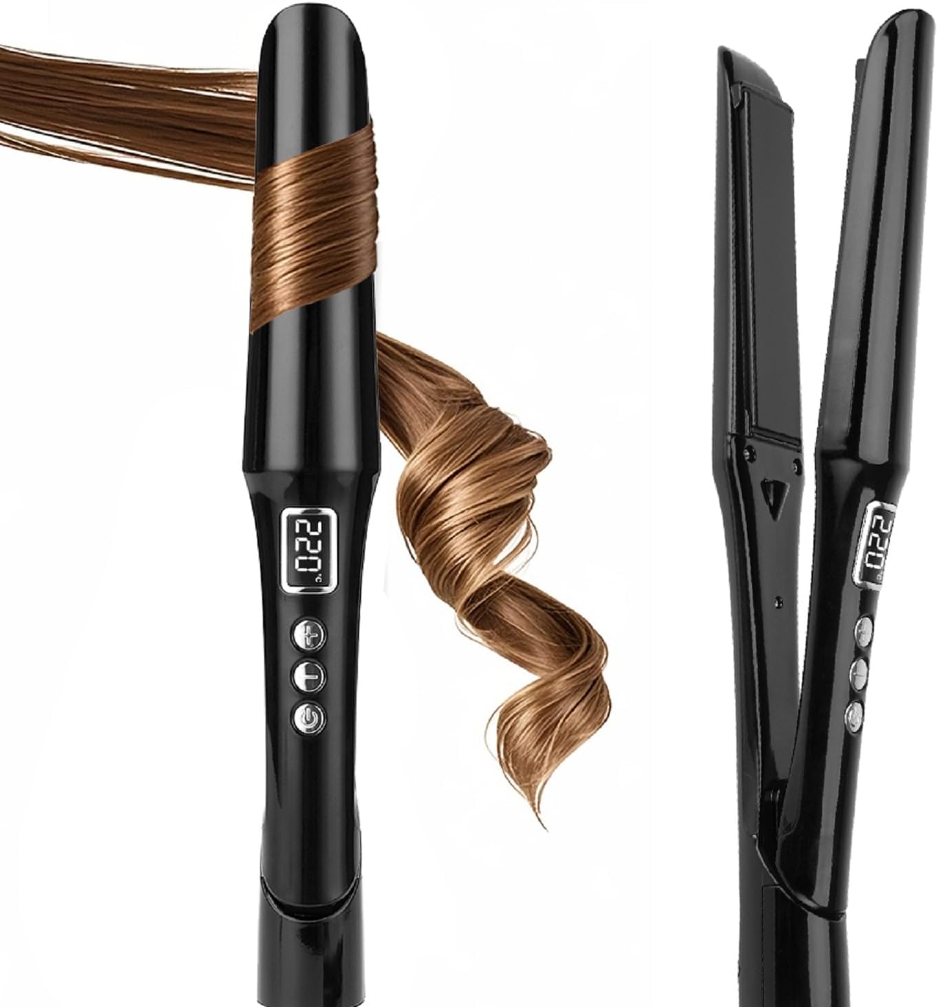PRITECH 2-in-1 Hair Straightener and Curler - Titanium Flat Iron & Ceramic Curling Iron, Rapid Heat-Up, Dual Voltage | Black
