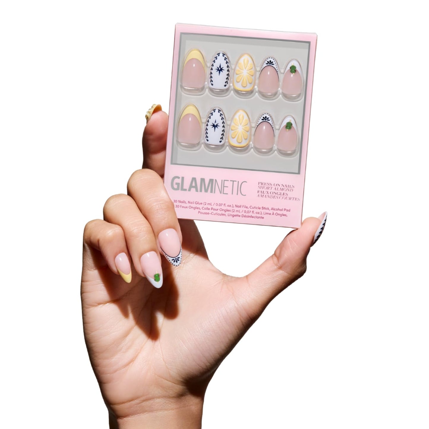Glamnetic Press-On Nails - Short Almond Bright Orange Design | 30-Piece Summer Nail Kit with Glue, 15 Sizes