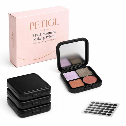 PETIGL Magnetic Makeup Palette, Empty Makeup Organizer Case with Adhesive Metal Stickers, Travel Makeup Storage for Eyeshadow Blush Lipstick Powder (Palette: 2.24”X2.52”)