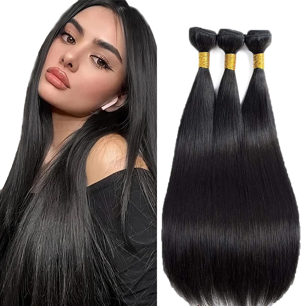 Straight Bundles Human Hair Black Natural Color Bundle 24 26 28 Inch 150g Brazilian Virgin Hair 3 Bundles Straight Bundle Hair Extensions