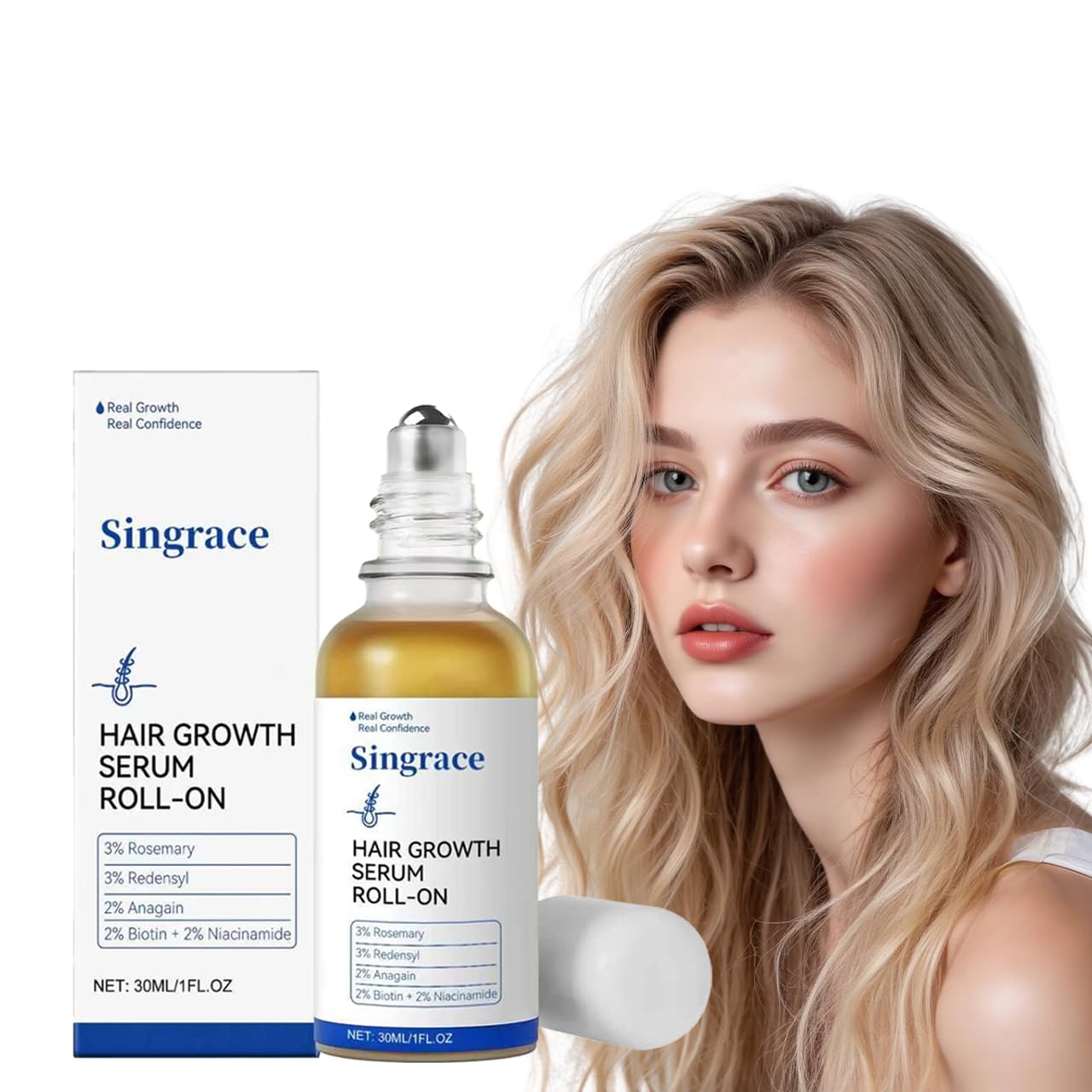 Hair Growth Serum for Thinning Hair - Strengthens & Thickens with Biotin | Fast-Absorbing Roll-On (30ml)