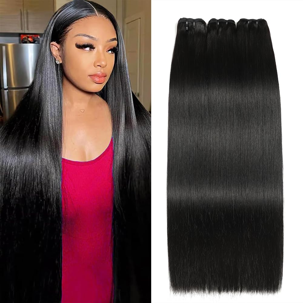 Human Hair Bundles - Straight 14-20 Inch Extensions | No Tangle, No Shedding, Double Weft, Natural Color