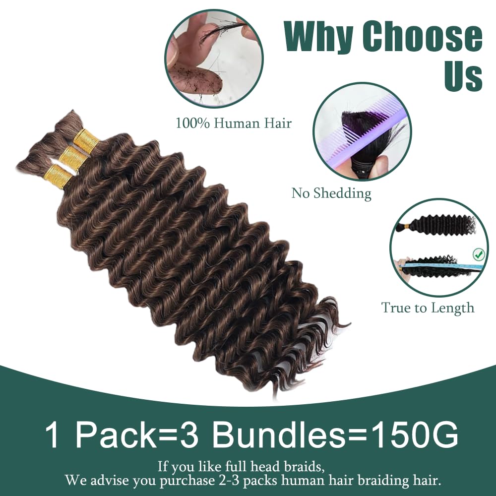 Braiding Hair Deep Wave Bulk Human Hair 26 26 26 Inch Chocolate Brown Deep Wave Bulk 3 Bundles No Weft Brazilian Wet and Wavy Bundles