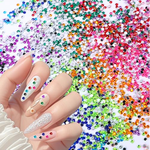 Colorful Rhinestones Nail Art Charms Kit 2mm Flatback Gems for DIY Nails & Crafts