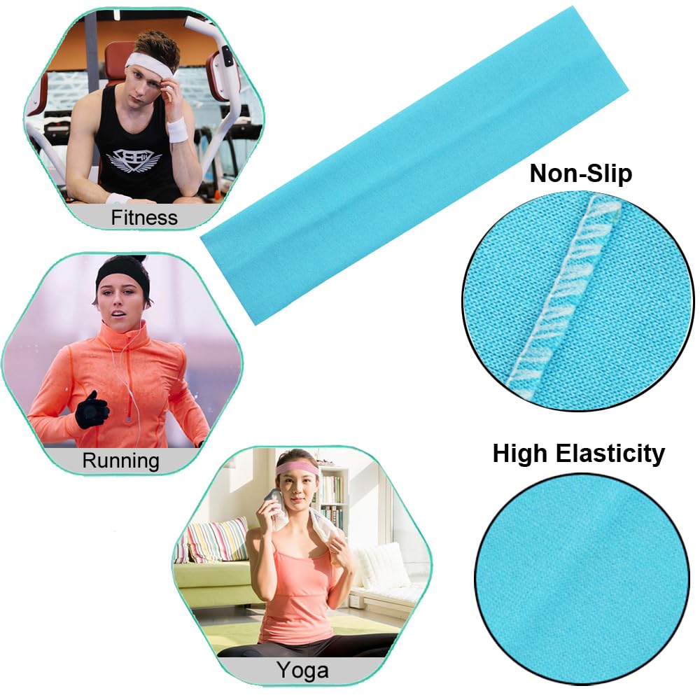 Etetevntt Yoga Headband for Women, Sports Headband for Yoga & Running, Stretch Hair Accessories Wide Band (Pack of 12)