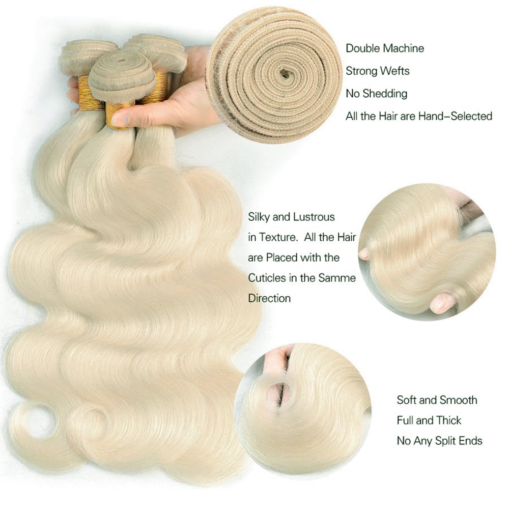 #88 Platinum Blonde Bundles Body Wave Bundles Human Hair 26 28 30 Inch Platinum Blonde Body Wave Bundle Unprocessed Brazilian Virgin Weave Hair 3 Bundle 50 Gram Per Bundle for Women