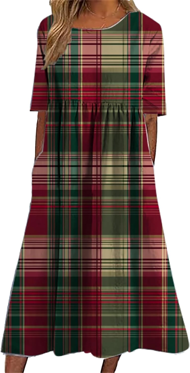 Plaid Dress for Women - Trendy Short Sleeve Gingham Dress with Pockets | Summer Fashion 2025