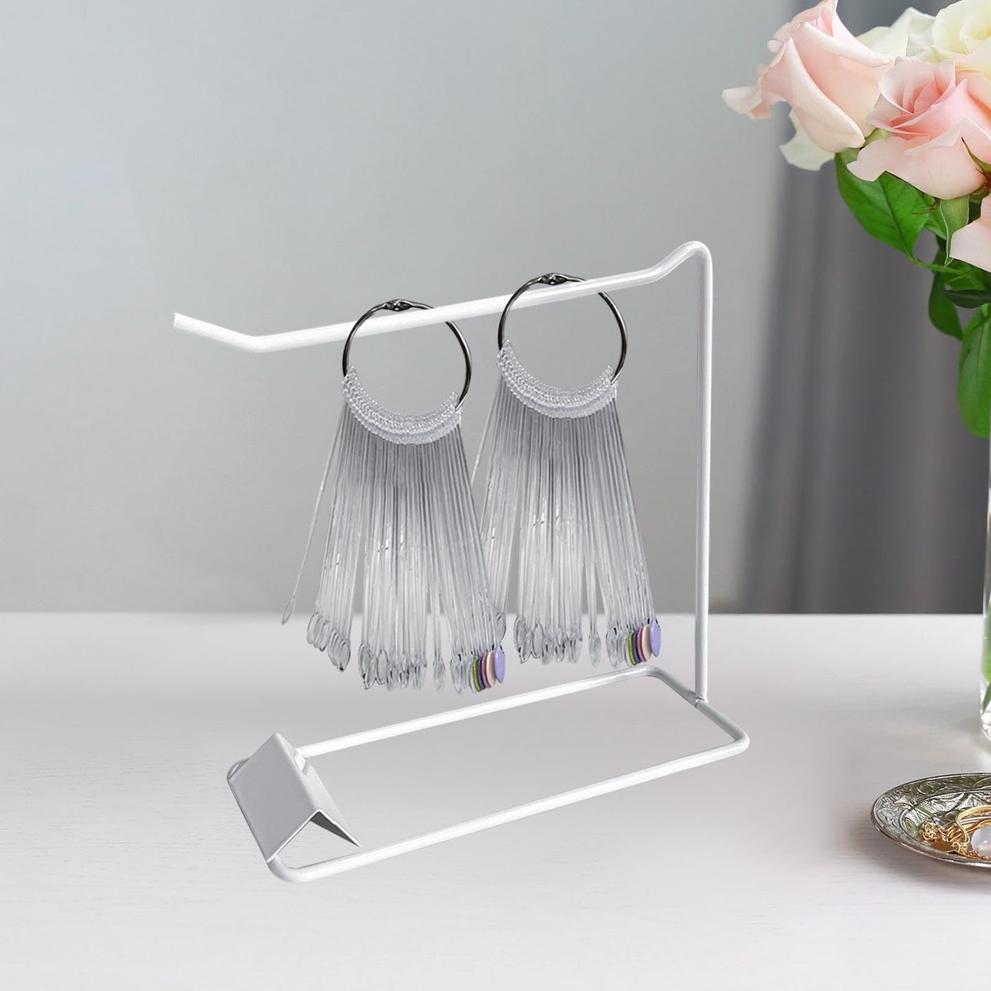 Colaxi Nail Art Display Stand Jewelry Rack Iron Shelf Multifunctional for Dressing Table Accessory 20x7.4x20cm Practice Tool, White