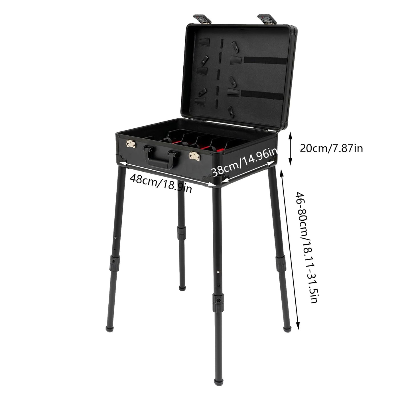 DUSNDULR Mobile Barber Station, 18.11-31.5in Adjustable Height Professional Barber Case Hair Stylist Toolbox with Support Legs & Lock for Barbershops