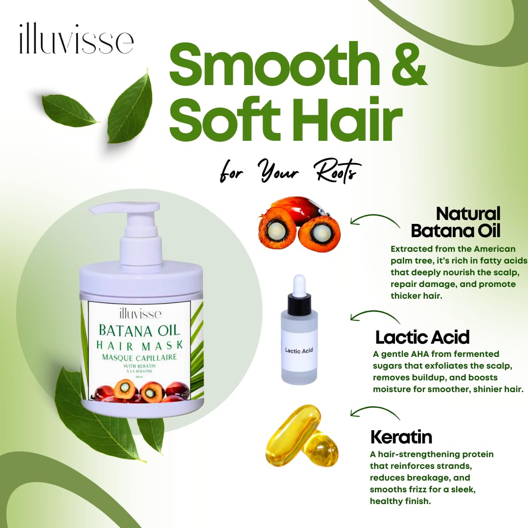 Batana Oil Hair Mask - Deep Conditioning Keratin & Lactic Acid Formula for Thicker, Fuller Hair | 500ml