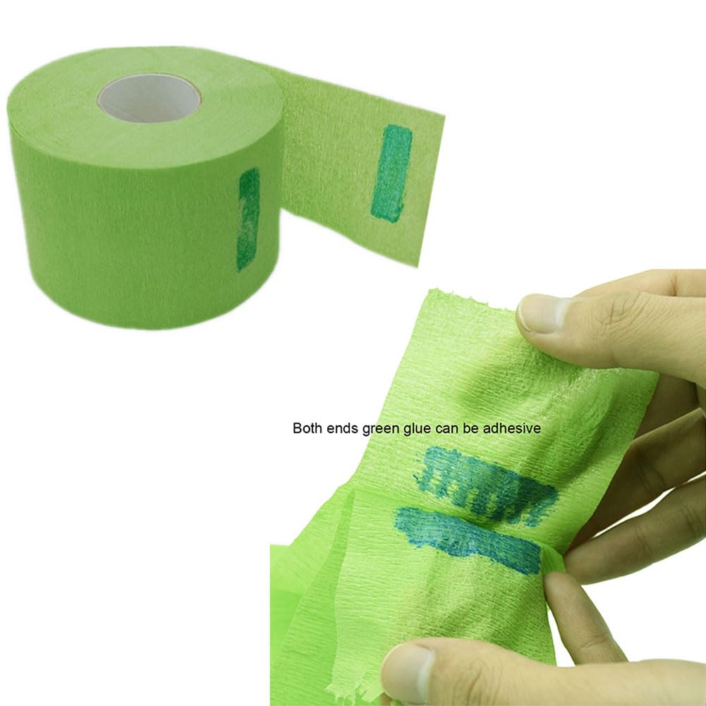 2 Rolls Barber Neck Strips Disposable Flexible Strentchy Paper Neck Bands Hairdressing Wrap Paper Tape Barber Supplies Accessories for Salon Coloring Haircutting Styling (Green)