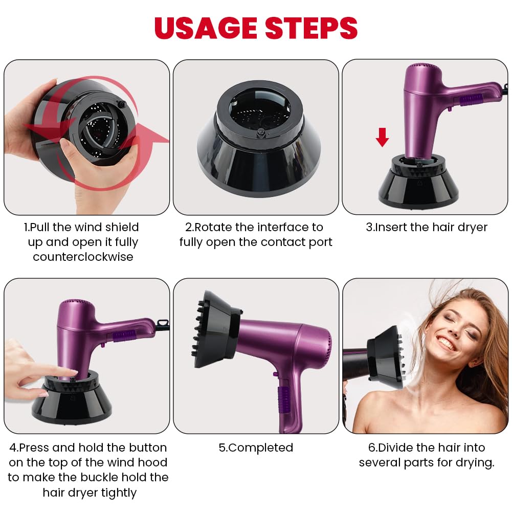 Hair Dryer Diffuser Attachment for Curly & Wavy Hair - Adjustable 1.4 to 3.2 Inch | Black