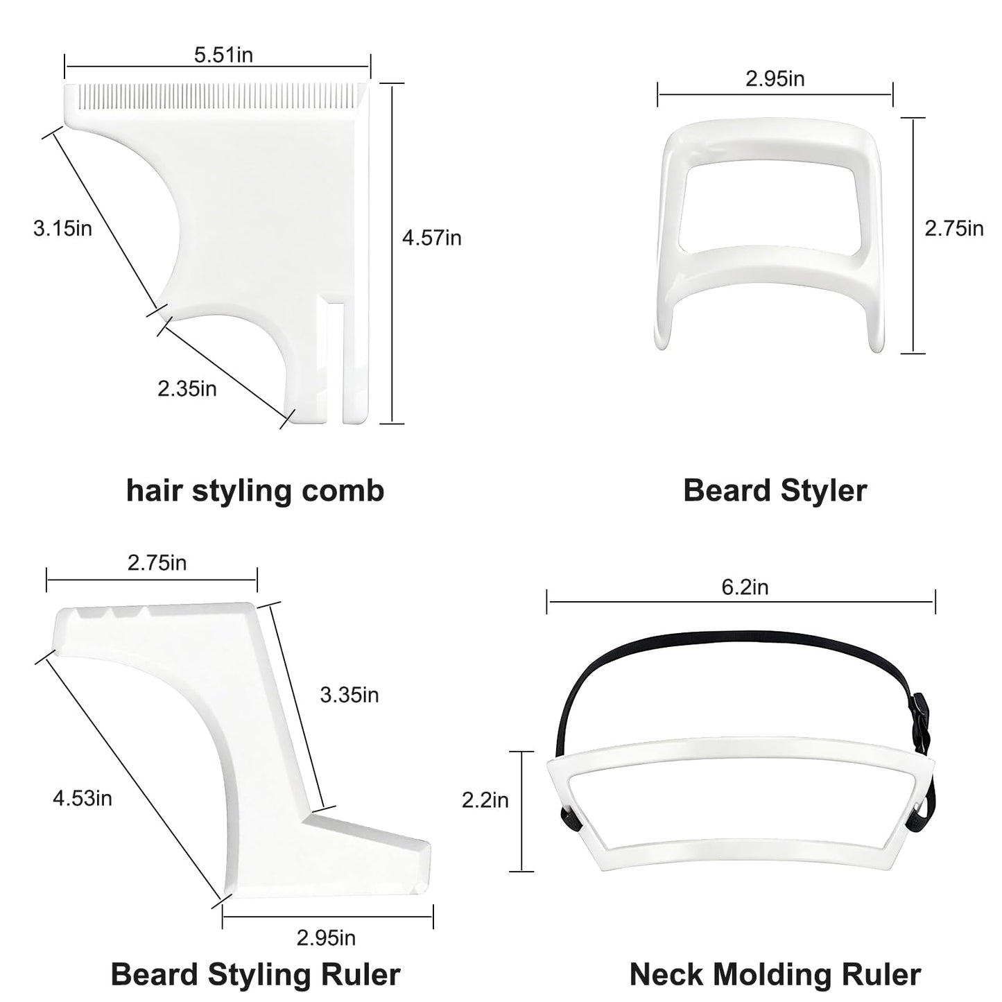 OFFAXE Styling Tools, 4 Styles of Beard Trimming, Reusable Hairline Shaping Tool, Color Spray Edge Line Up Tool, Portable Template Set for Hair and Beard, Clean Hairline Maker for Barbers (White)