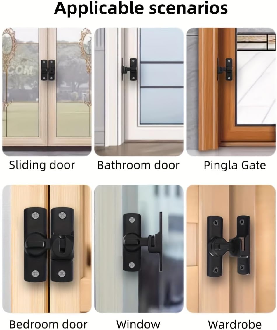 Heavy Duty Security Door Lock - Anti-Pry Bolt Lock with Adjustable Sliding Insert | Black, Commercial Grade