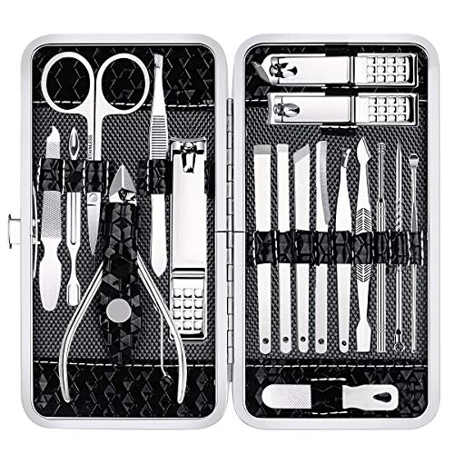 Yougai Nail Clippers Set - 18 Pcs Professional Manicure Pedicure Kit Gifts for Fathers Day Men Women, Stainless Steel Fingernail Toenail Cutters, Nail Care Grooming Tools with Leather Travel Case