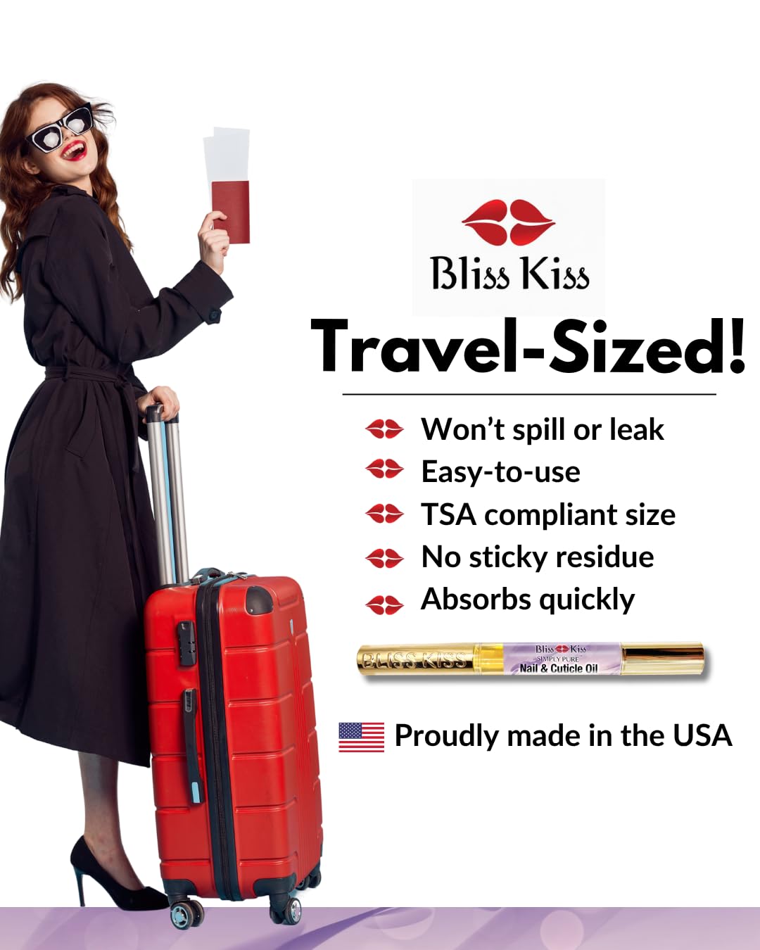 Bliss Kiss Nail Oil Cuticle Pen - Lavender Vanilla with Vitamin E & Jojoba | Nail Strengthener for Brittle Nails