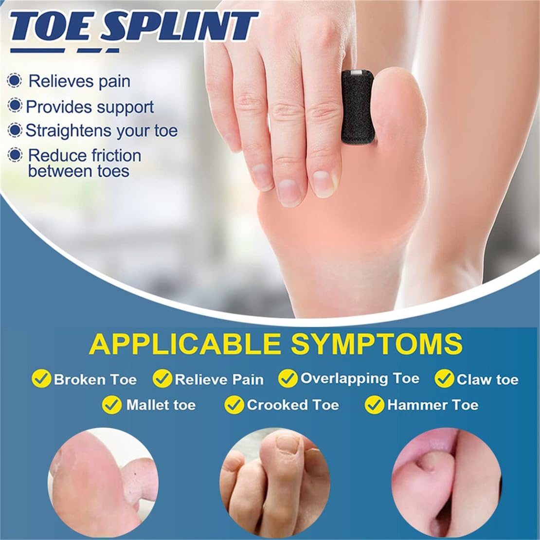 Toe Splints for Straightening Toes Straightener Adjustable Toe Corrector Brace for Men Women Toe Injuries Fractures Sprains 2Pcs