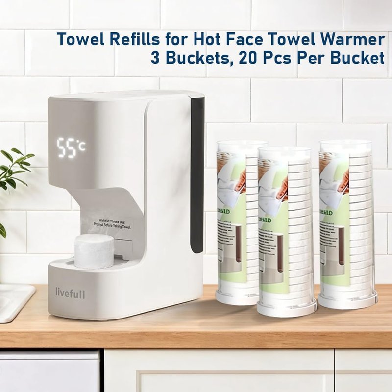Disposable Compressed Face Towels - 60 Pcs Towel Refills for Hot Towel Heater | 3 Buckets, 20 Pcs Each