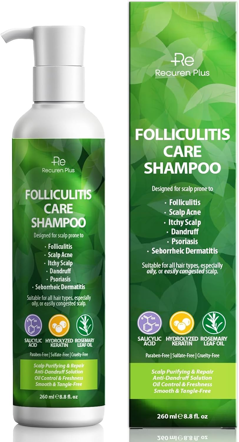 Recuren Plus Folliculitis Treatment Anti-Fungal Scalp Shampoo: Antifungal Scalp Cleanser for Seborrheic Dermatitis, Psoriasis, Acne, Dry & Itchy Scalp Relief — Sulfate-Free