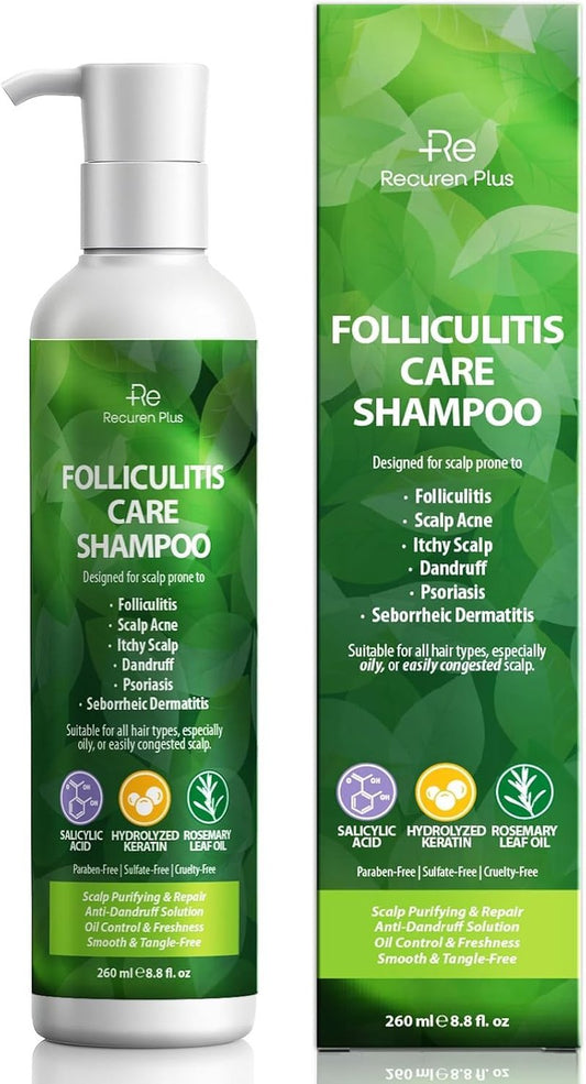 Recuren Plus Folliculitis Treatment Anti-Fungal Scalp Shampoo: Antifungal Scalp Cleanser for Seborrheic Dermatitis, Psoriasis, Acne, Dry & Itchy Scalp Relief — Sulfate-Free