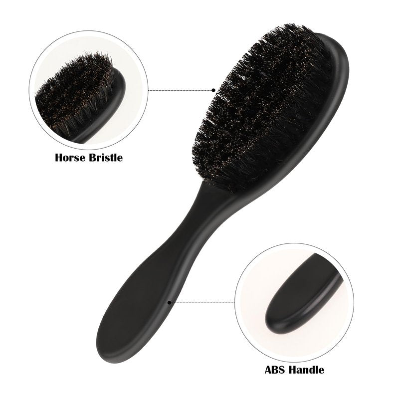 Mozeat Lens Hair Brush, 2 PCS Natural Boar Bristle, ABS Handle Professional Barber Brush for Detangling, Smoothing, Restores Shine, Beard Brush for Men