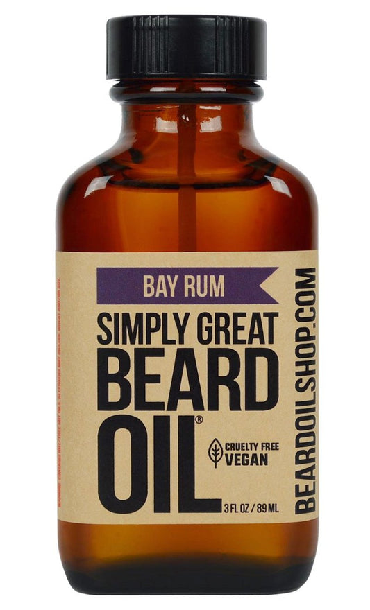 Simply Great Beard Oil - BAY RUM Scented - Holiday Gifts - Stocking Stuffers - Beard Conditioner - 3 Oz -Easy Applicator - Natural - Vegan and Cruelty Free - Gifts for Men with Beards