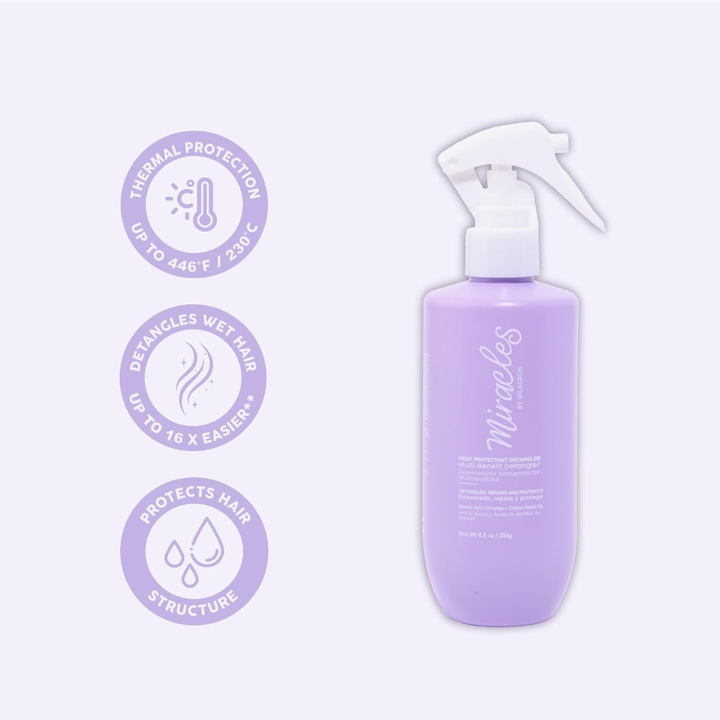 Thermal Hair Protector & Detangler - Multi-Benefit Anti-Frizz Formula | Hydrating, Softening & Strengthening - Protects Up to 230°C