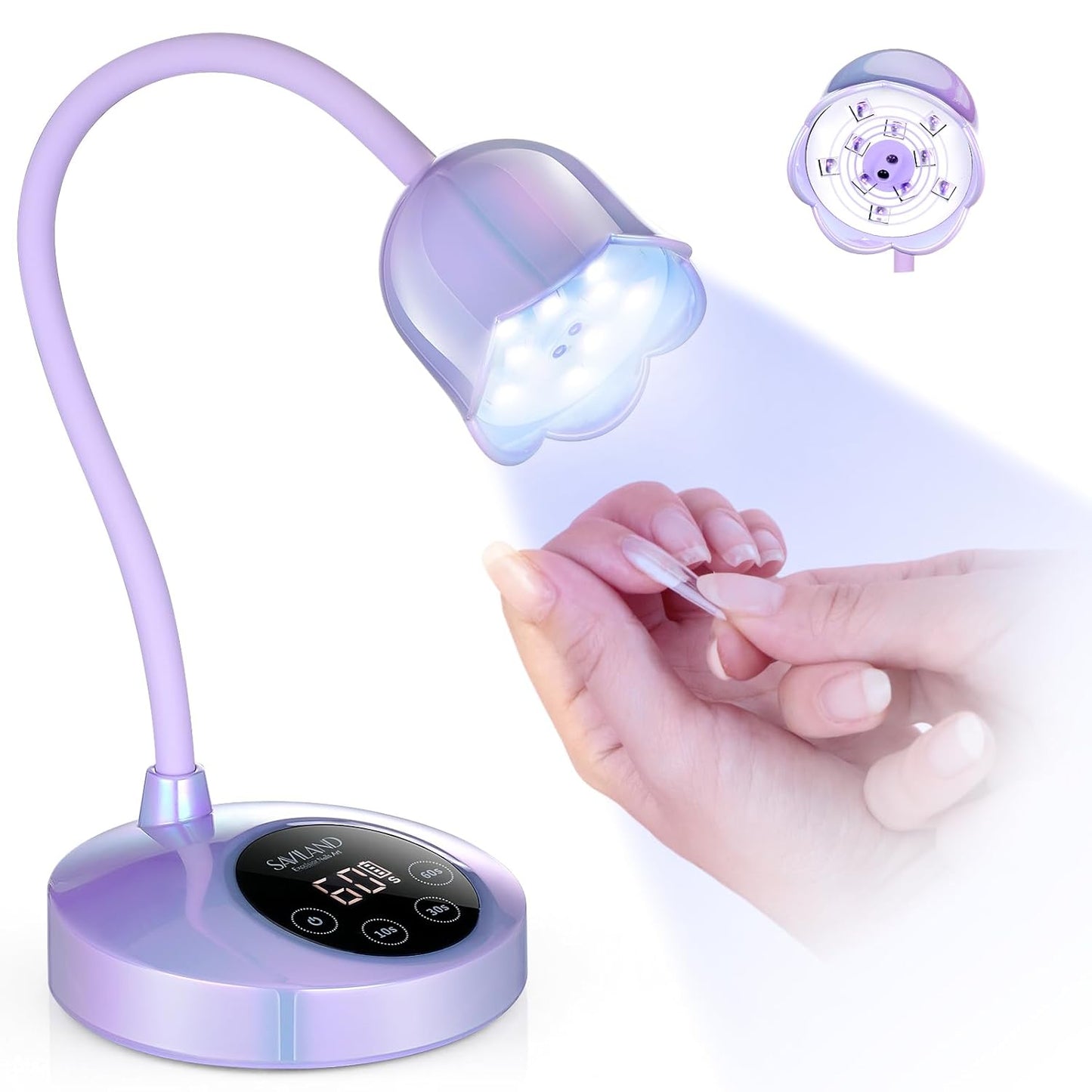 SAVILAND Gooseneck UV Nail Lamp - 12W Gel Light with Touch Switch & 3 Timer Settings | Quick Drying, Adjustable Design
