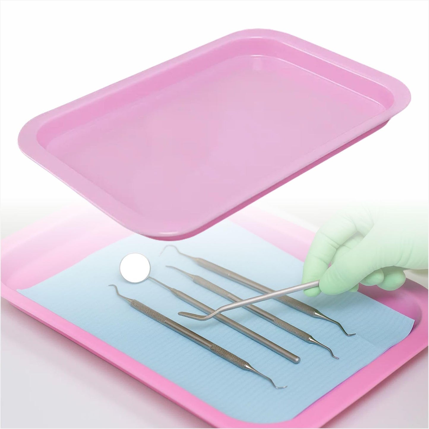 Dental Procedure Tray - Autoclavable Flat Instrument Organizer for Clinics, Labs, and Offices, Reusable, 13.4"L × 9.6" W × 2" (1, Pink)