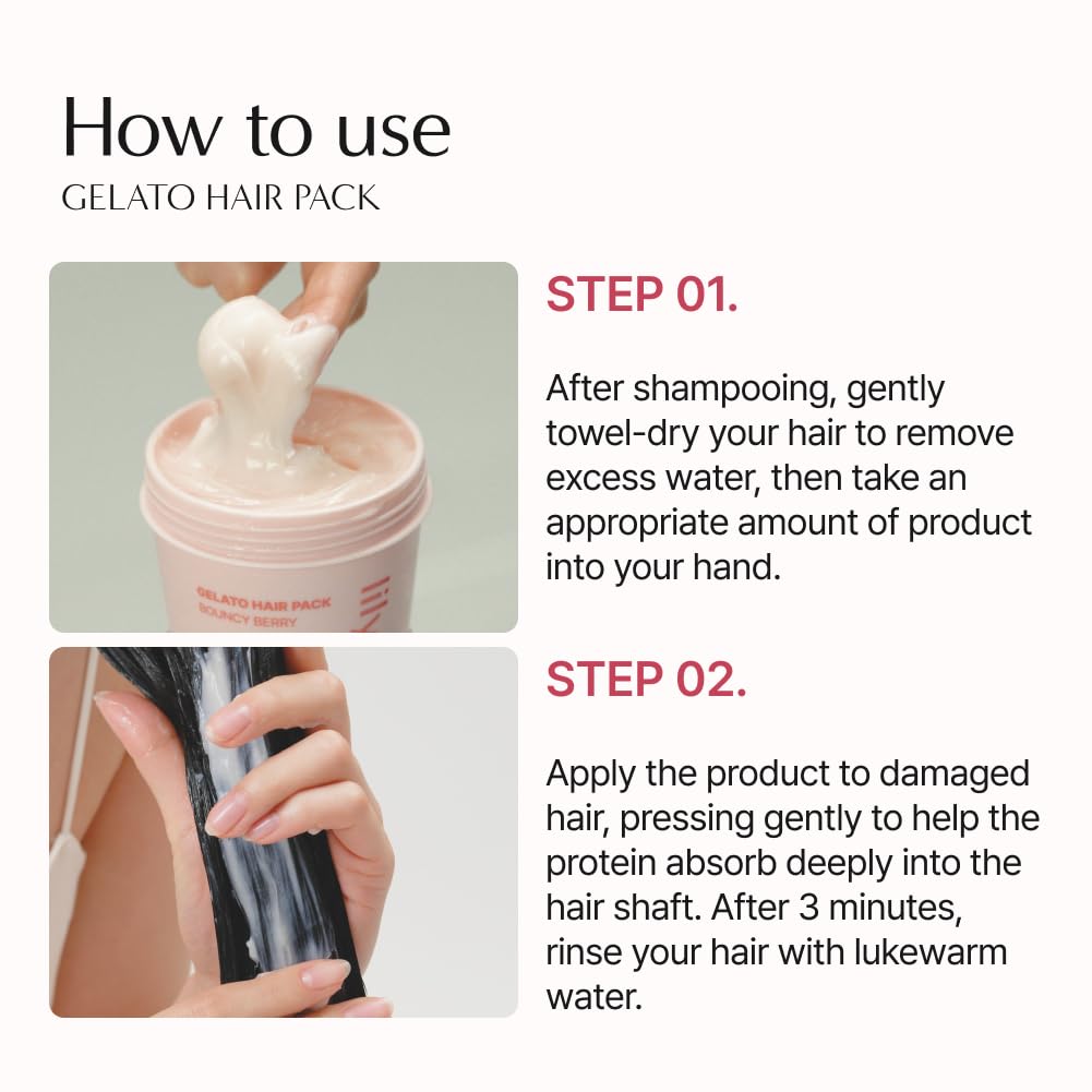 Lilyeve Gelato Hair Pack - Milk, Egg & Protein Hair Repair Mask for Split Ends | Bouncy Berry 6.76 fl. oz.