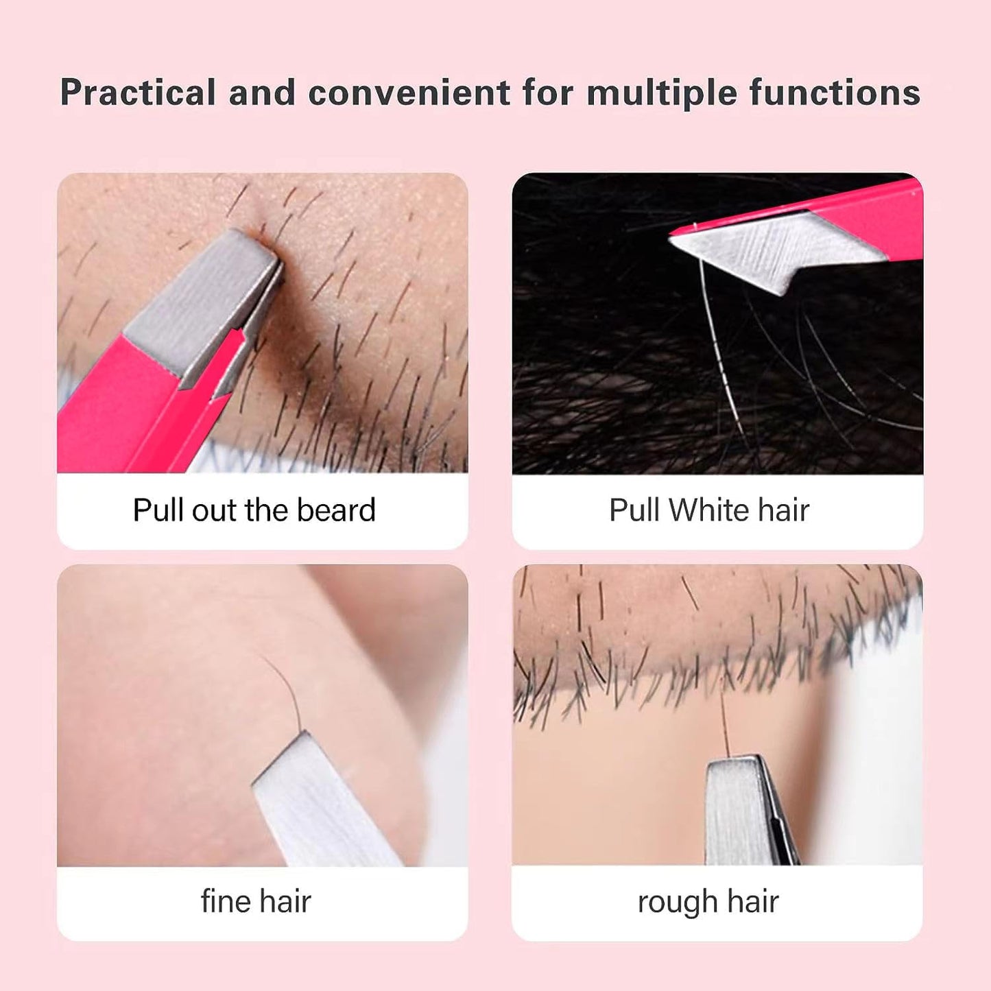 High Precision Stainless Steel Tweezers Set - Eyebrow & Ingrown Hair Removal Kit | 4 Pcs Pink Grooming Tools for Men & Women