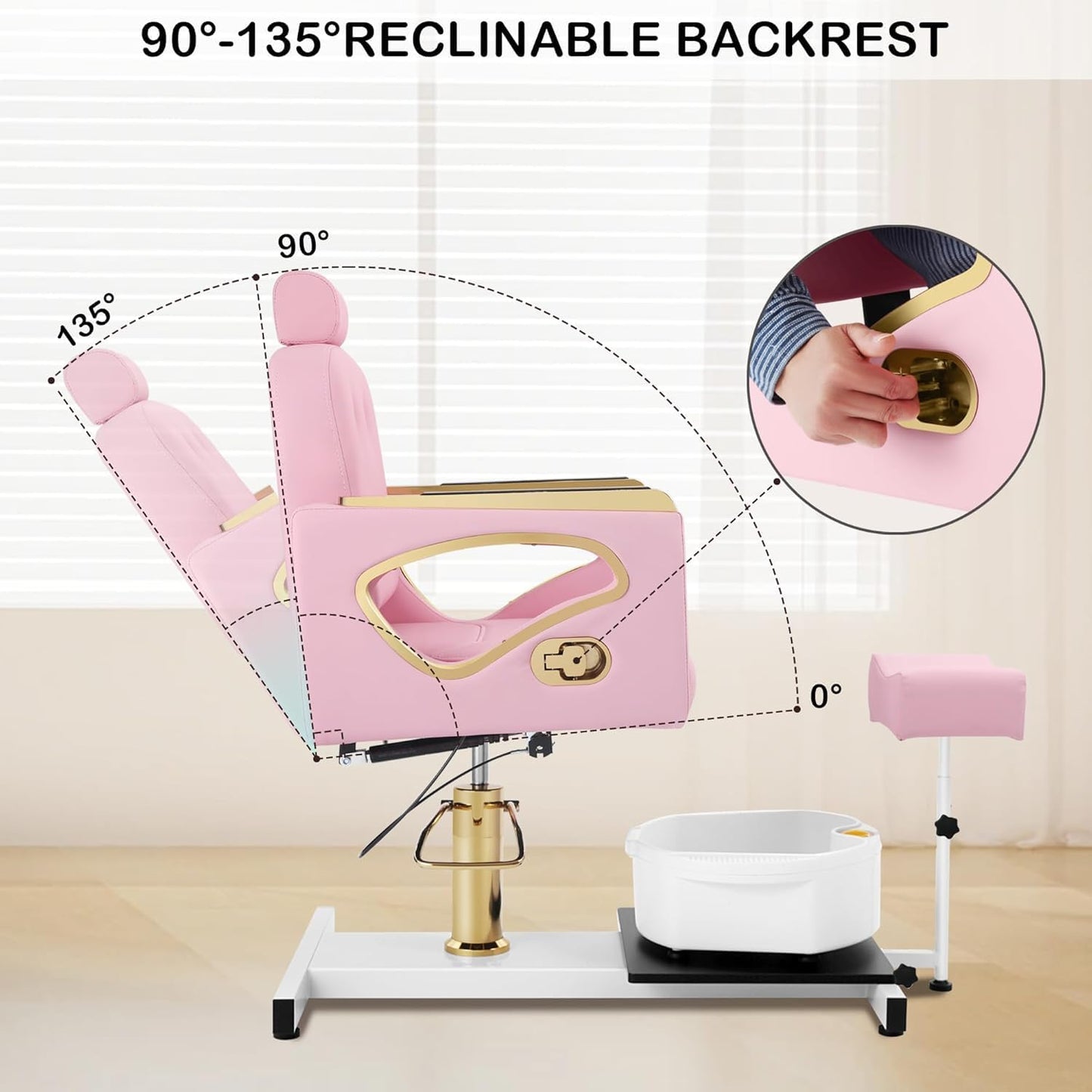 Pink Spa Pedicure Chair - No Plumbing, Portable 360° Rolling Stool | Nail Tech Beauty Salon Equipment