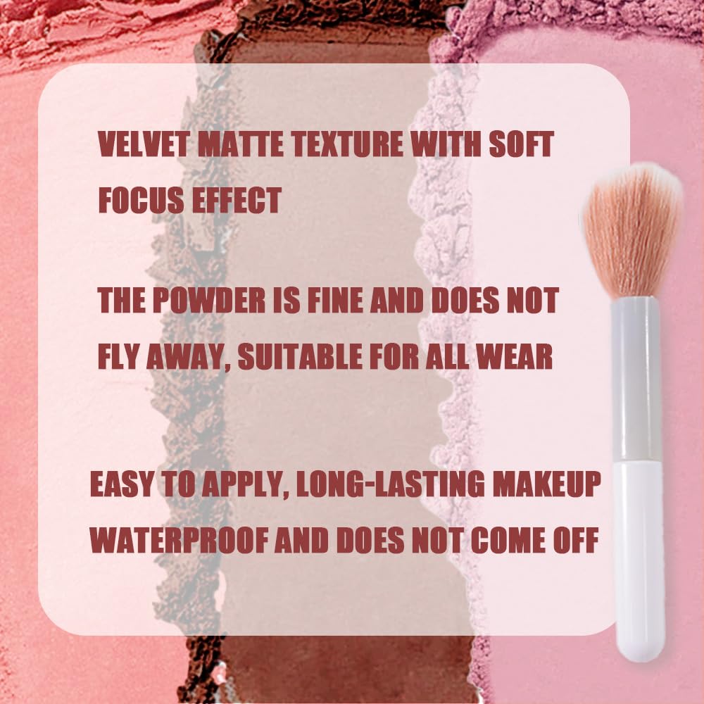 HHLTOH 3 Colors Face Matte Blush Palette Shading Blusher - Buildable Facial Cheek Blusher Contour Bronzing Pressed Powder Makeup Pallet Women Gift Set (3 Colors Blush Contour Palette with brush #02)